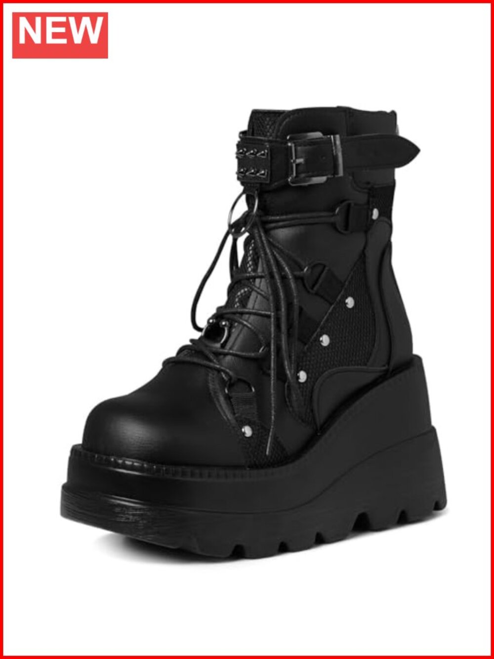 Women's Gothic Platform Boots Chunky Wedge Heel Lace-Up Vegan PU Leather Ankle